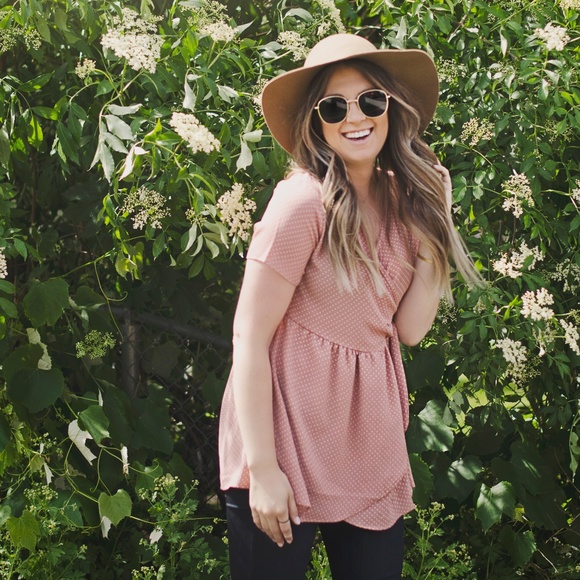 Polka Dot Wrap Tie Top - Picture 2 of 7